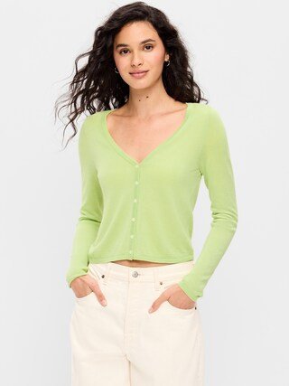 Merino Wool-Blend Sheer Cropped V-Neck Cardigan | Old Navy (US)