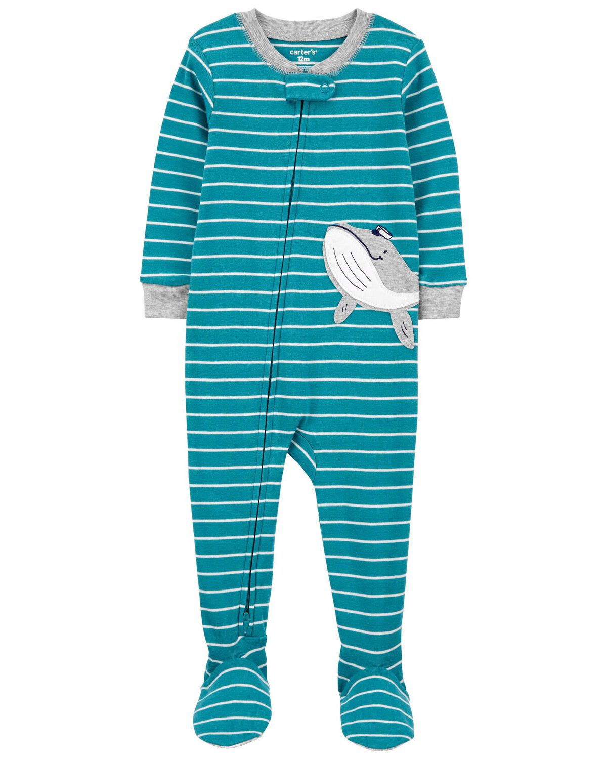 Blue Baby 1-Piece Striped Whale 100% Snug Fit Cotton Footie Pajamas | carters.com | Carter's