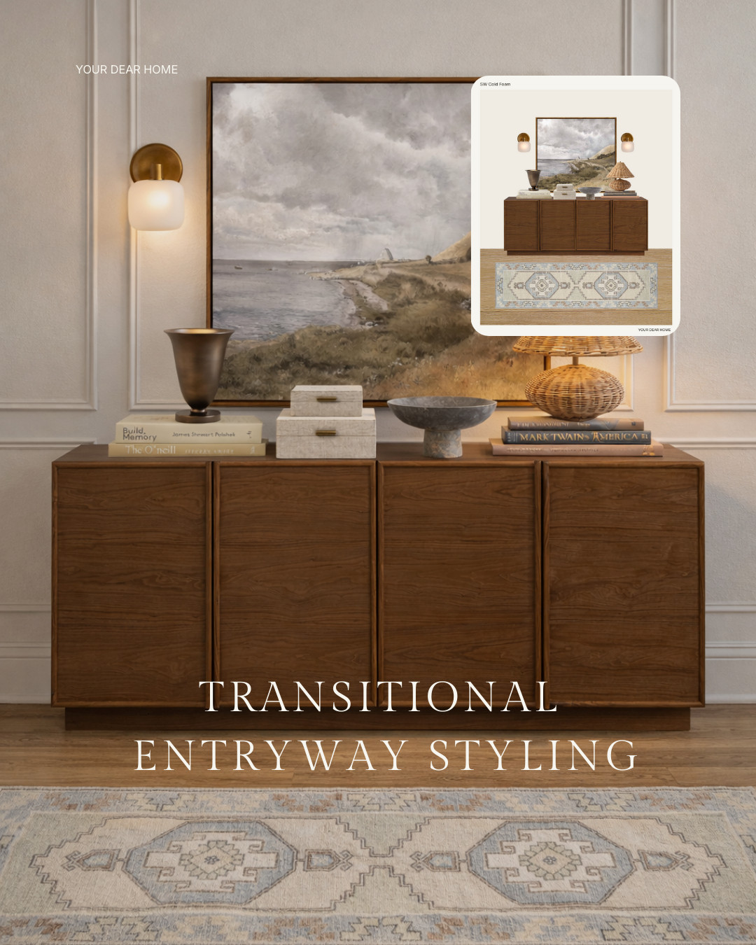 This is one of those entryways that sits right in the middle. Clean-lined furniture, warm wood, and simple art all working together. Nothing feels too modern or too traditional, which makes it really easy to live with and easy to update just by swapping out a few accessories. 

 #LTKHome