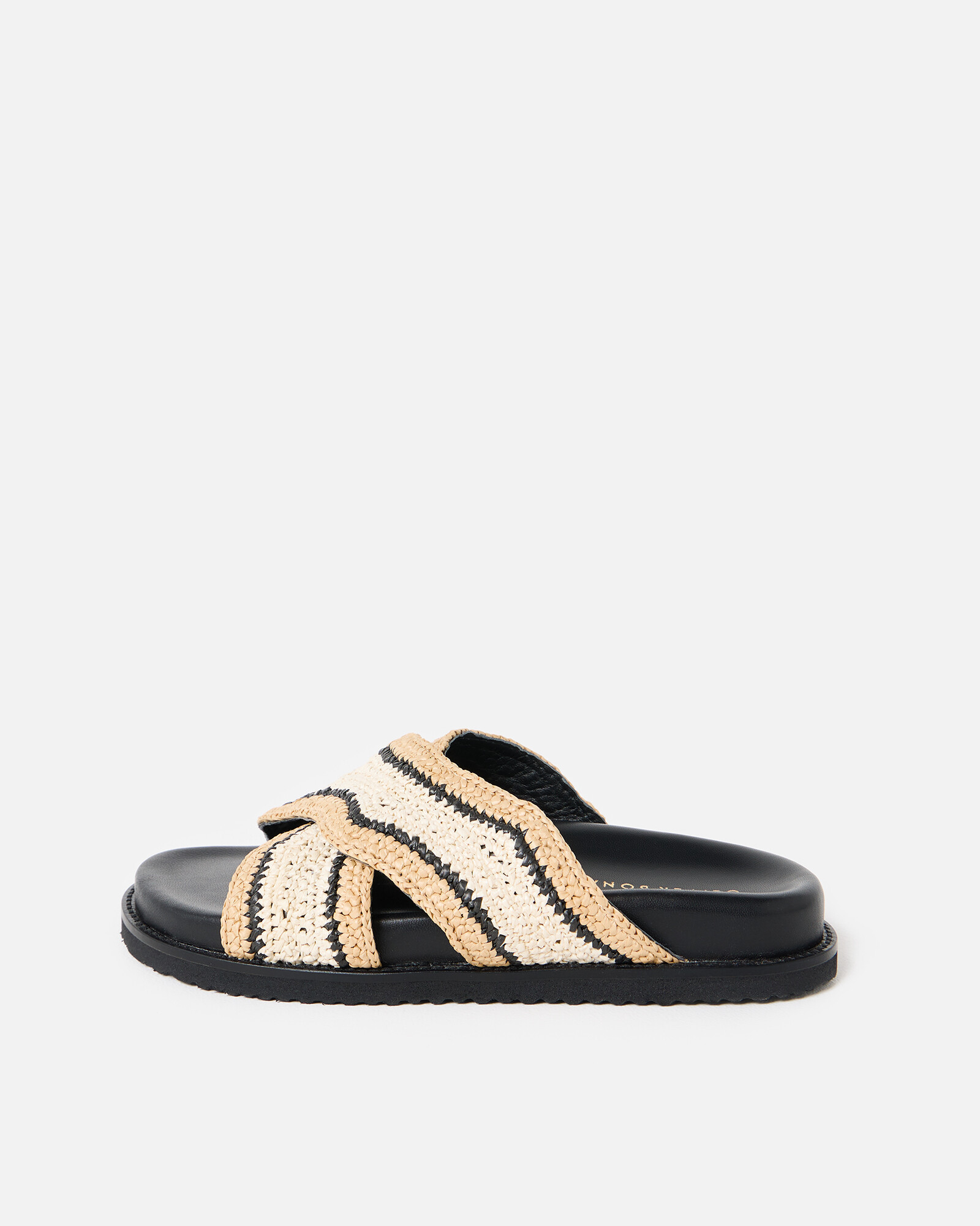 Black & Cream Raffia Crossover Chunky Sliders, size UK 3 | Oliver Bonas (Global)