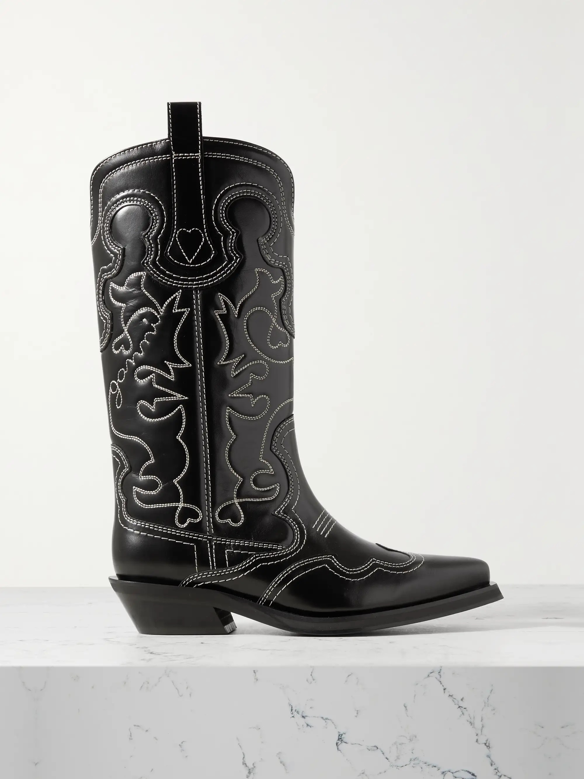 Embroidered leather knee boots | NET-A-PORTER APAC