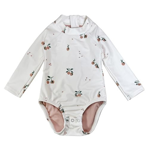 Toddler Baby Girls One Piece Swimsuits Long Sleeve Bathing Suit Zipper Rash Guard Pink Cherry Beachwear with Snaps | Amazon (US)