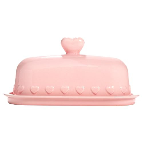Paris Hilton Heart Knob Butter Dish, Iconic Stoneware With Heart Detailing, Microwave Safe & Dishwasher Safe, 2-Piece Set, Pink | Amazon (US)