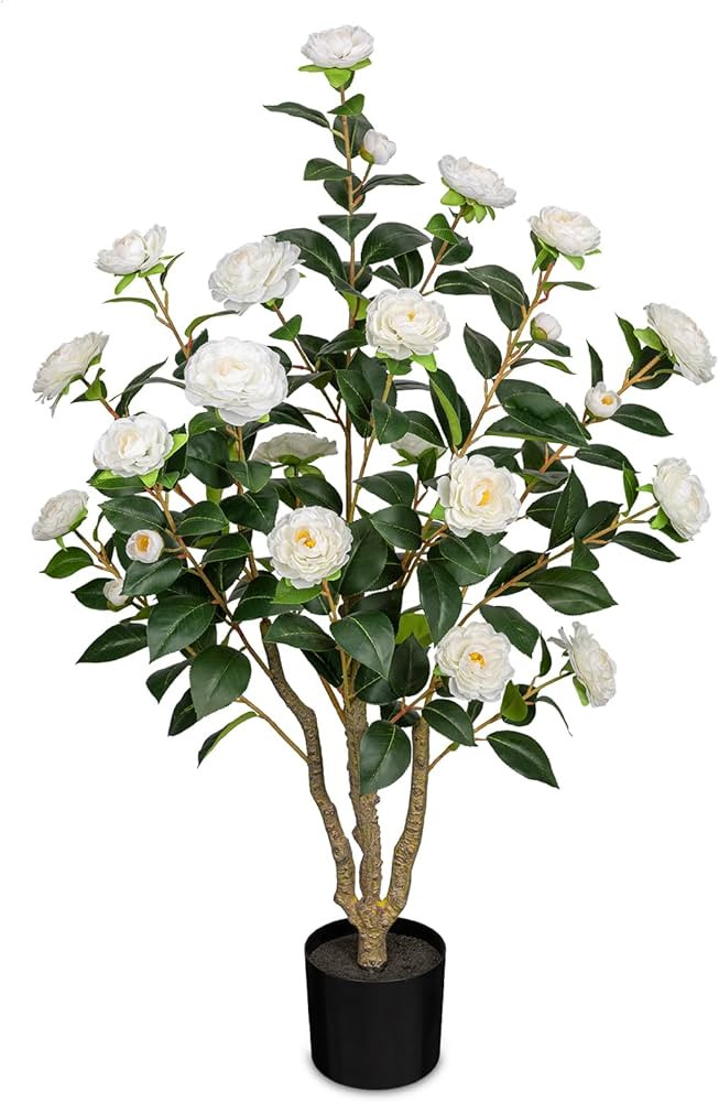 3ft Artificial Camellia Tree Fake Camellia Plant with White Flowers Faux Floral Plant Blooming Tr... | Amazon (US)