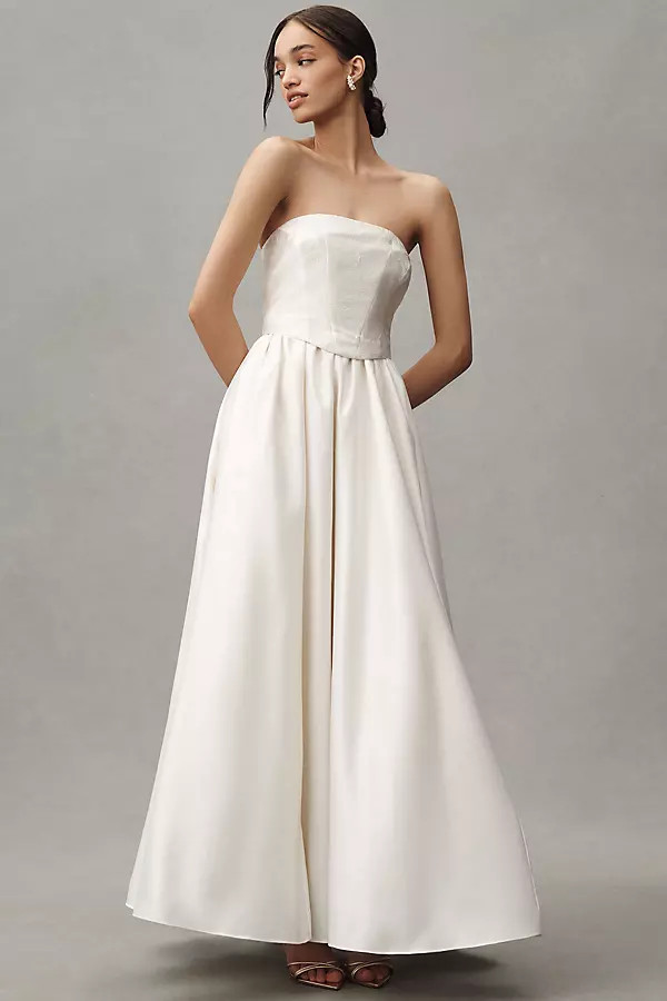 BHLDN Strapless Corset Jacquard A-Line Maxi Dress | Anthropologie (US)