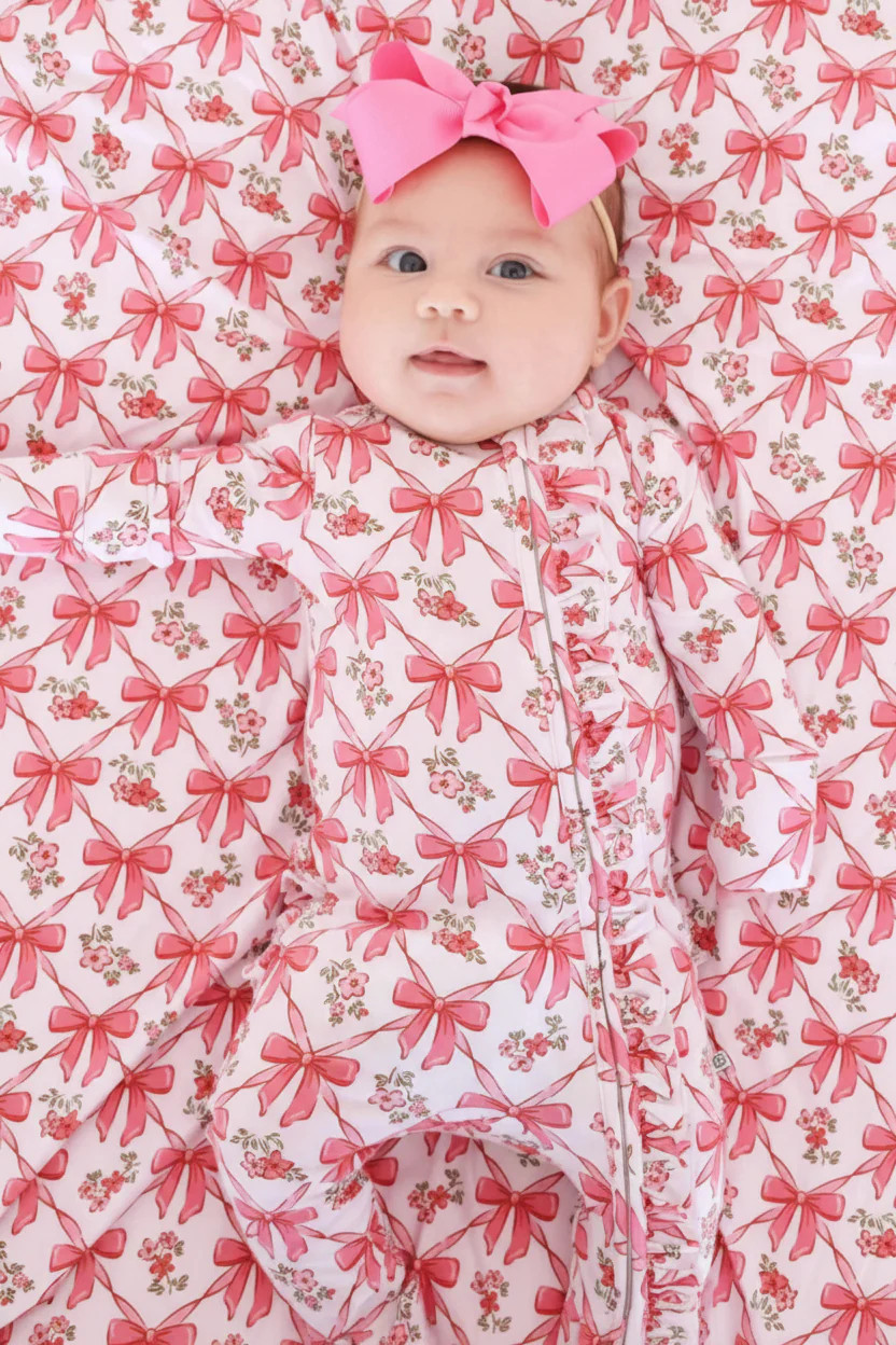 Bow Besties Ruffle Zipper Footie | Caden Lane