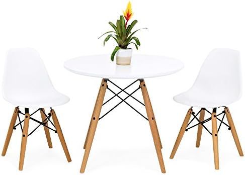 Best Choice Products Kids Mid-Century Modern Dining Room Round Table Set w/ 2 Armless Chairs - Wh... | Amazon (US)