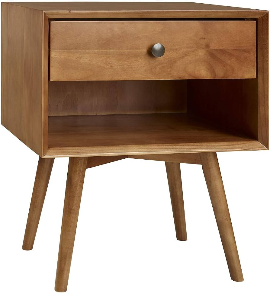 Walker Edison Mid Century Modern Wood Nightstand Side Table Bedroom Storage Drawer and Shelf Beds... | Amazon (US)