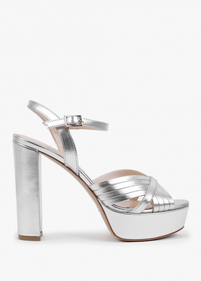 Avery Silver Leather Platform Heeled Sandals | Daniel Footwear (UK)