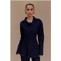 Jericho Asymmetrical Denim Shirt - Indigo Blue I MESHKI I Size S | MESHKI US