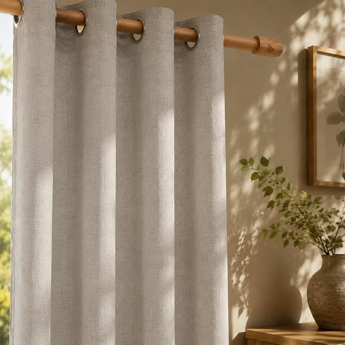 Linen Curtains 84 inch Long,Light Filtering Semi Sheer for Bedroom | Amazon (US)