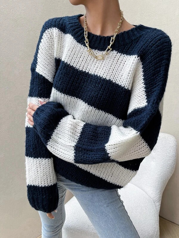 Drop Shoulder Two Tone Sweater | SHEIN