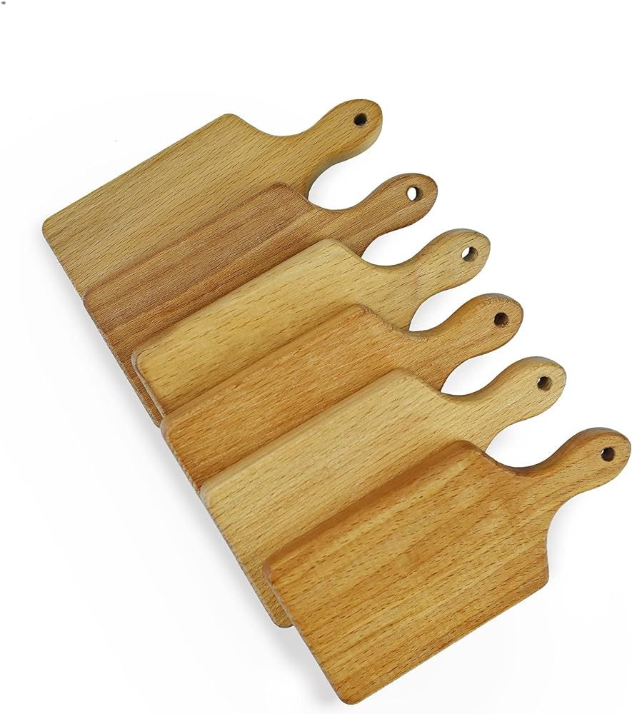 WOODLA Mini Charcuterie Boards Tiny Cutting Board with Handle Set of 6 pcs Beechwood | Amazon (US)