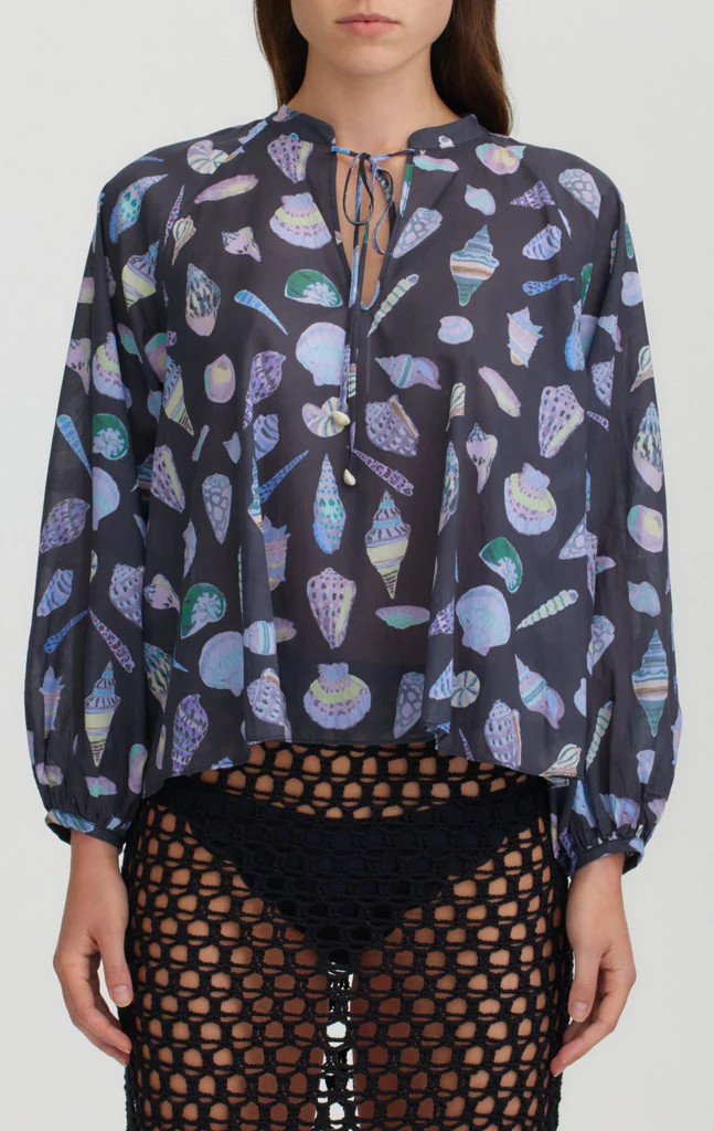 Palm Desert Blouse in Midnight Shell Print | Marysia Swim