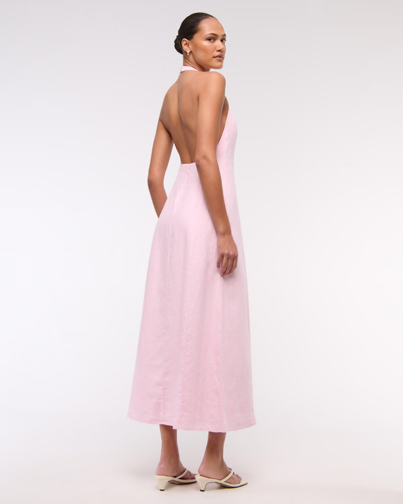 Premium Linen High-Neck Maxi Dress | Abercrombie & Fitch (US)