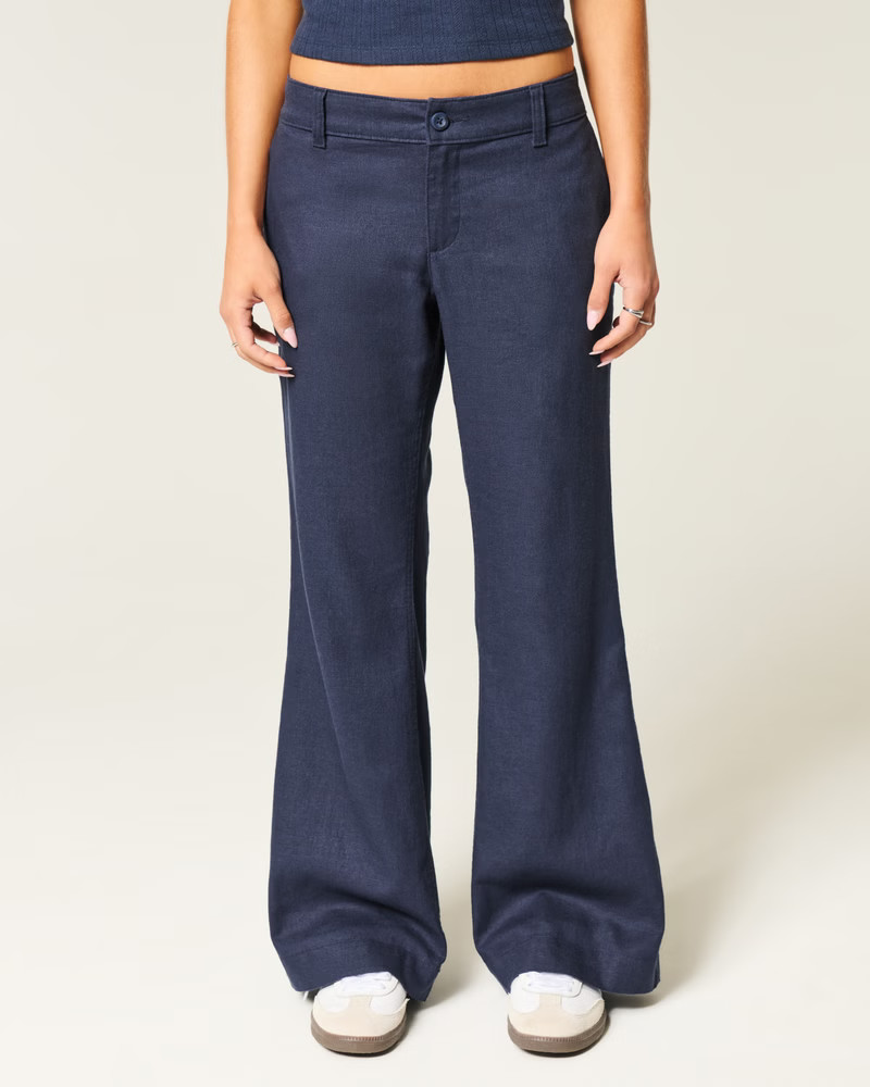 Low-Rise Linen-Blend Baggy Flare Pants | Hollister (UK)