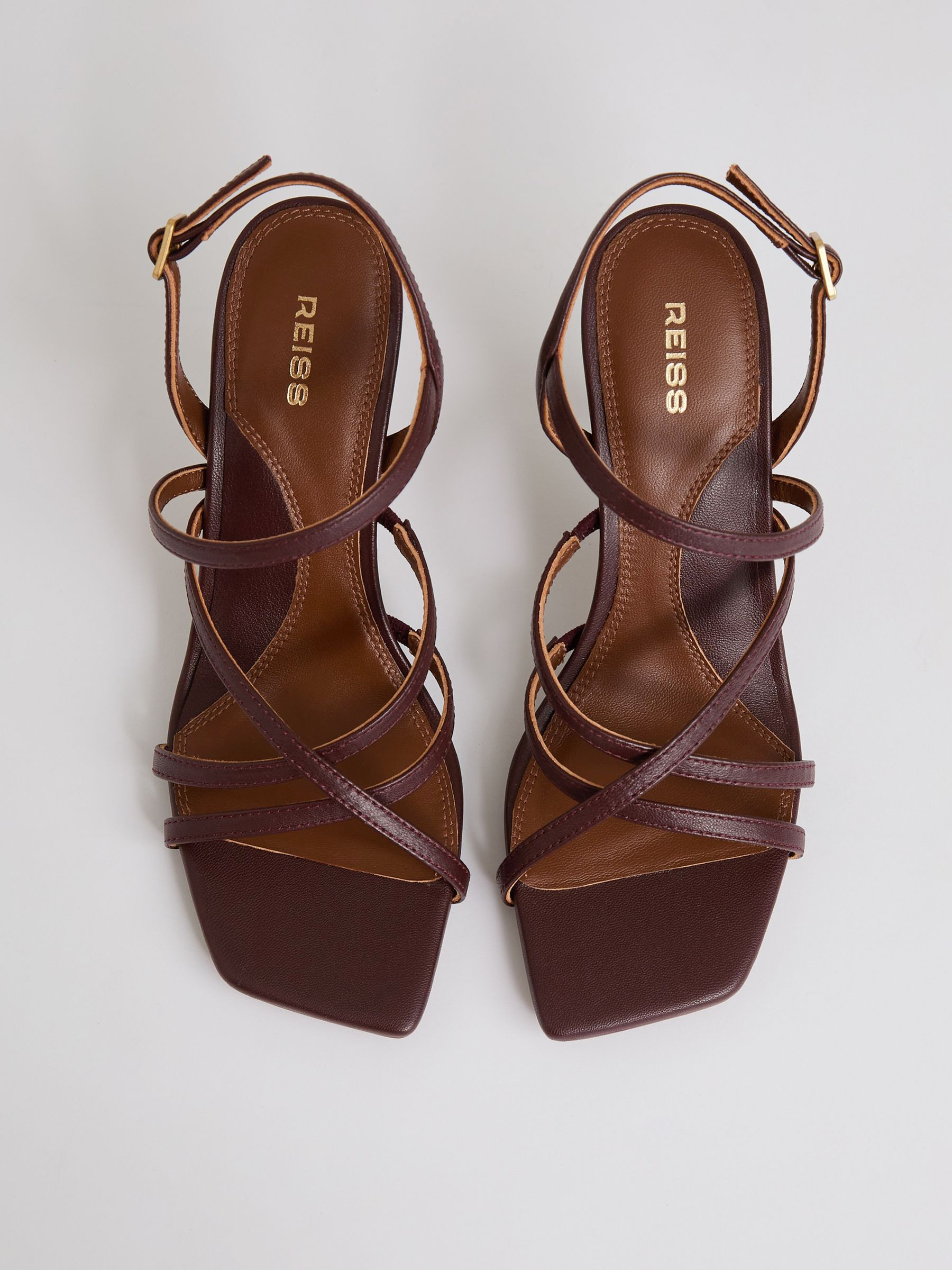 Reiss Leather Strappy Stiletto Sandals in Oxblood - REISS | Reiss UK