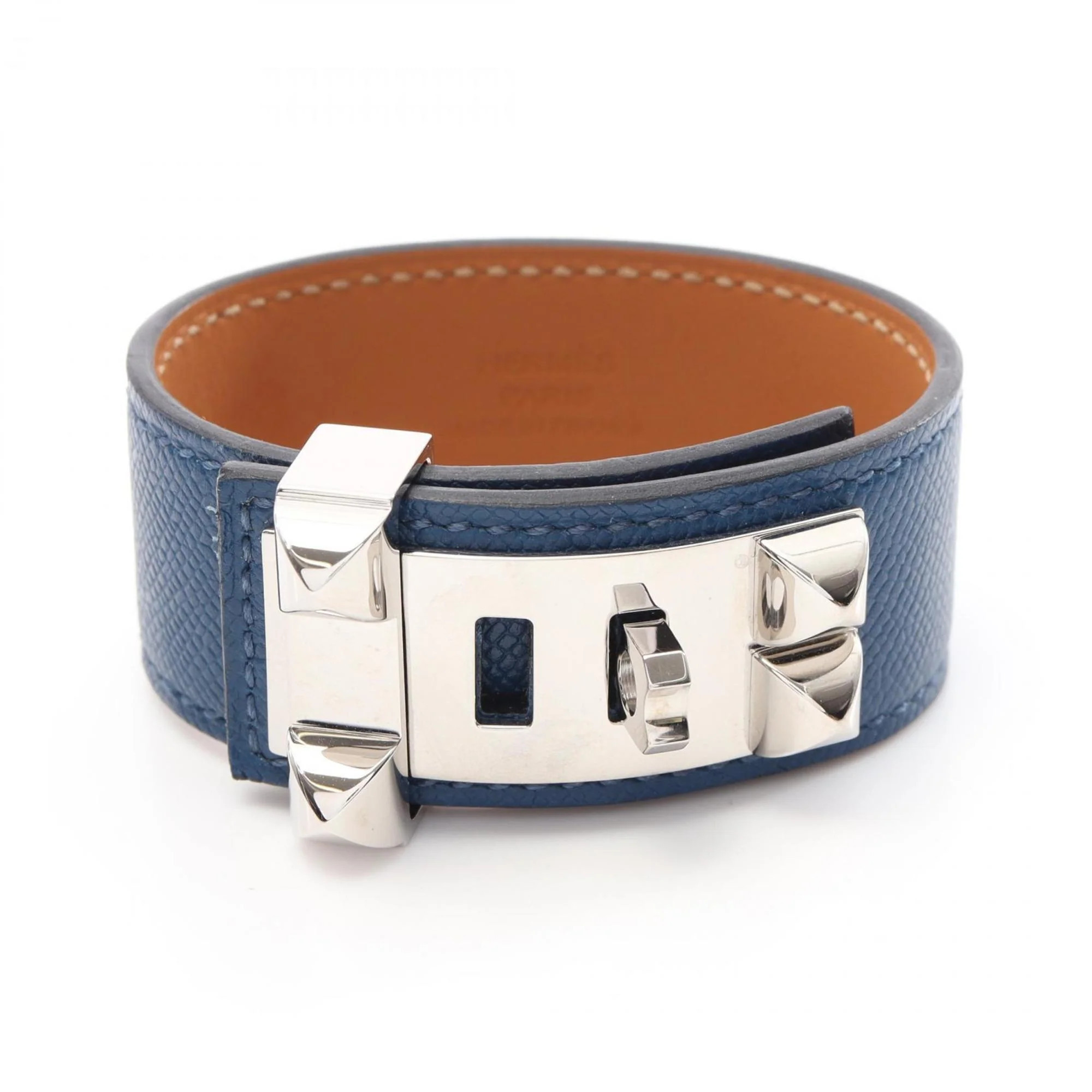Hermes blue Leather Stainless Steel Charm Bracelet (Pre-Owned) | Shop Simon