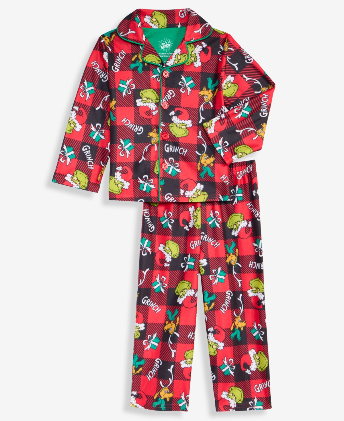 Grinch Boys Toddler 2T-4T Printed Coat Pajama Set - Black, Red, Yellow | Macy's