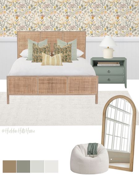 Teen girls bedroom mood board, girls bedroom design, floral wallpaper for girls bedroom, cane bed #girls

#LTKhome #LTKsalealert #LTKkids