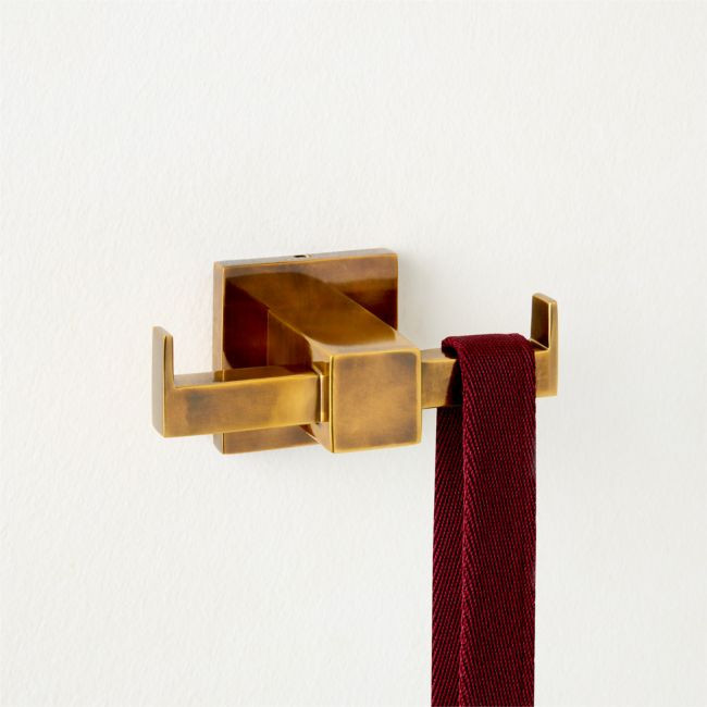 Jones Aged Brass Double Hook | CB2