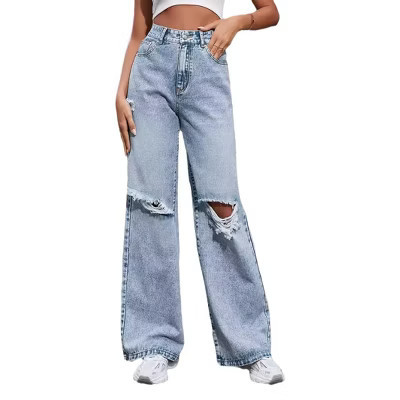 Women¡¯s Ripped Jeans High Waisted Distressed Baggy Straight Wide Leg Pants | Target