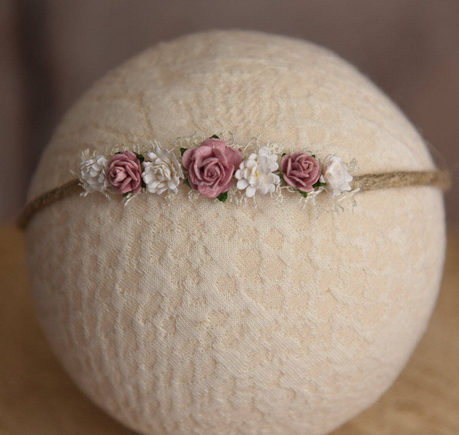 Newborn Tieback Hemp Halo,  Dusty Rose Flowered Headband Tieback, Photo Shoot Prop, Fits baby to ... | Etsy (US)