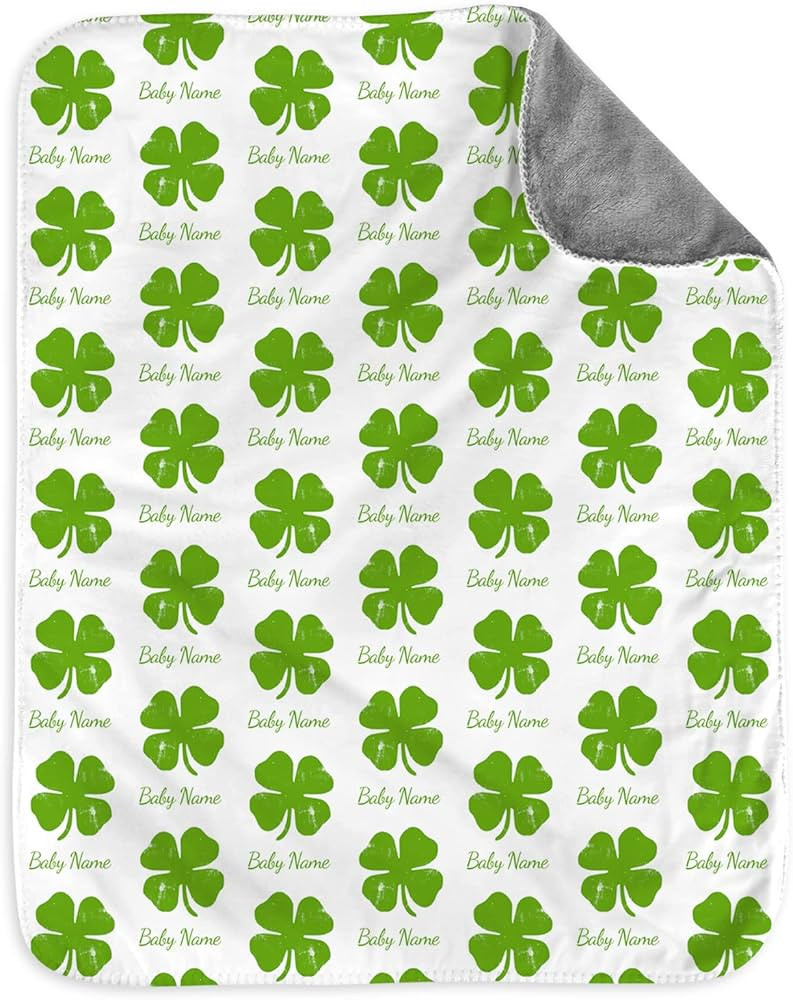 NICTIMEID 4 Leaf Clover Baby Blanket Personalized, Shamrock Sherpa Fleece Blankets, St Patrick's ... | Amazon (US)