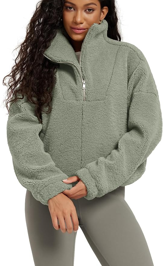 ODODOS Women's Sherpa Fleece Half-Zip Pullover - Cozy Warm Long Sleeve Sweatshirt Cinchable Outer... | Amazon (US)