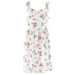 Cherry Print Tie Shoulder Midi Dress | Chicwish