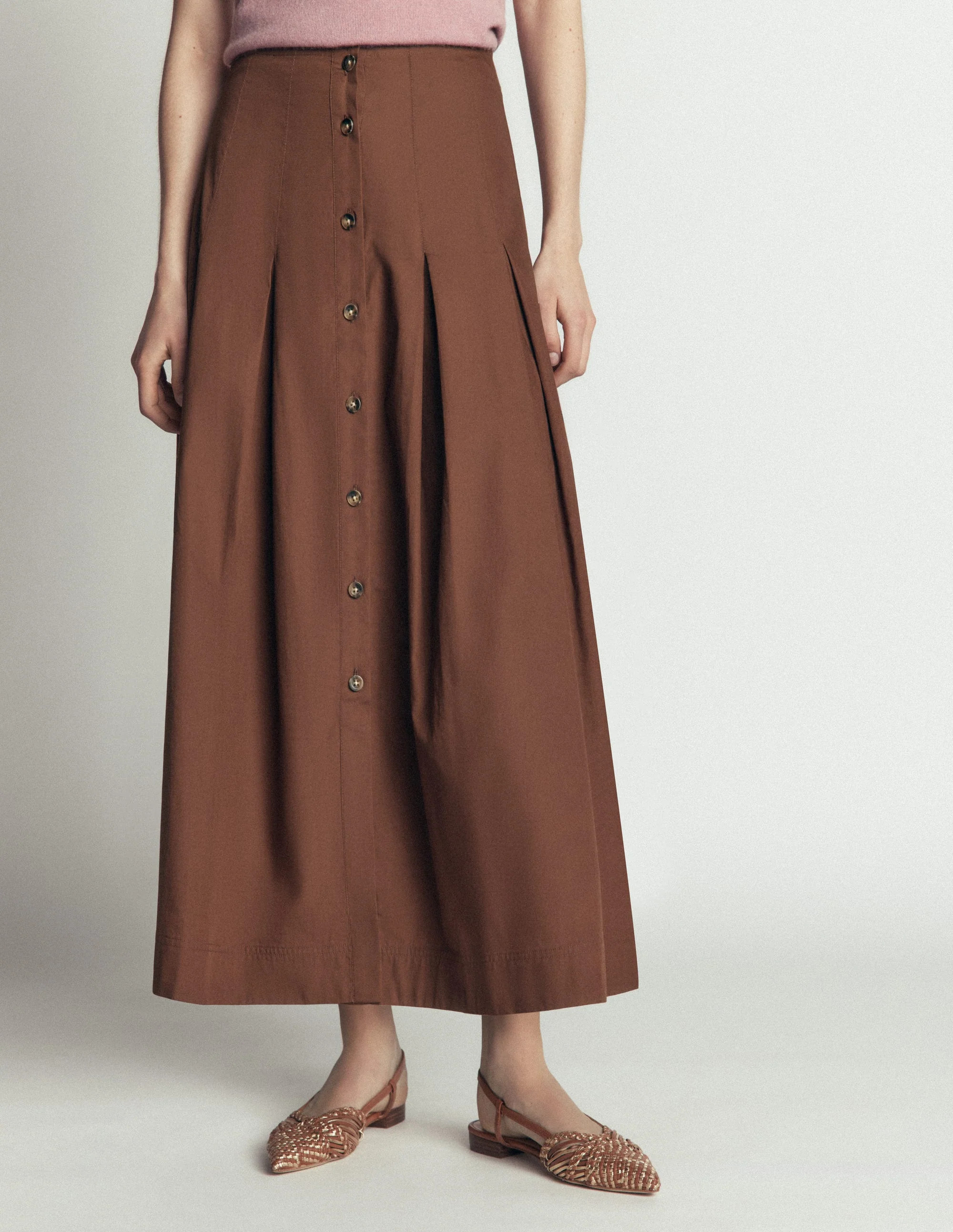 Button Front Pleated Skirt-Raw Umber | Boden UK