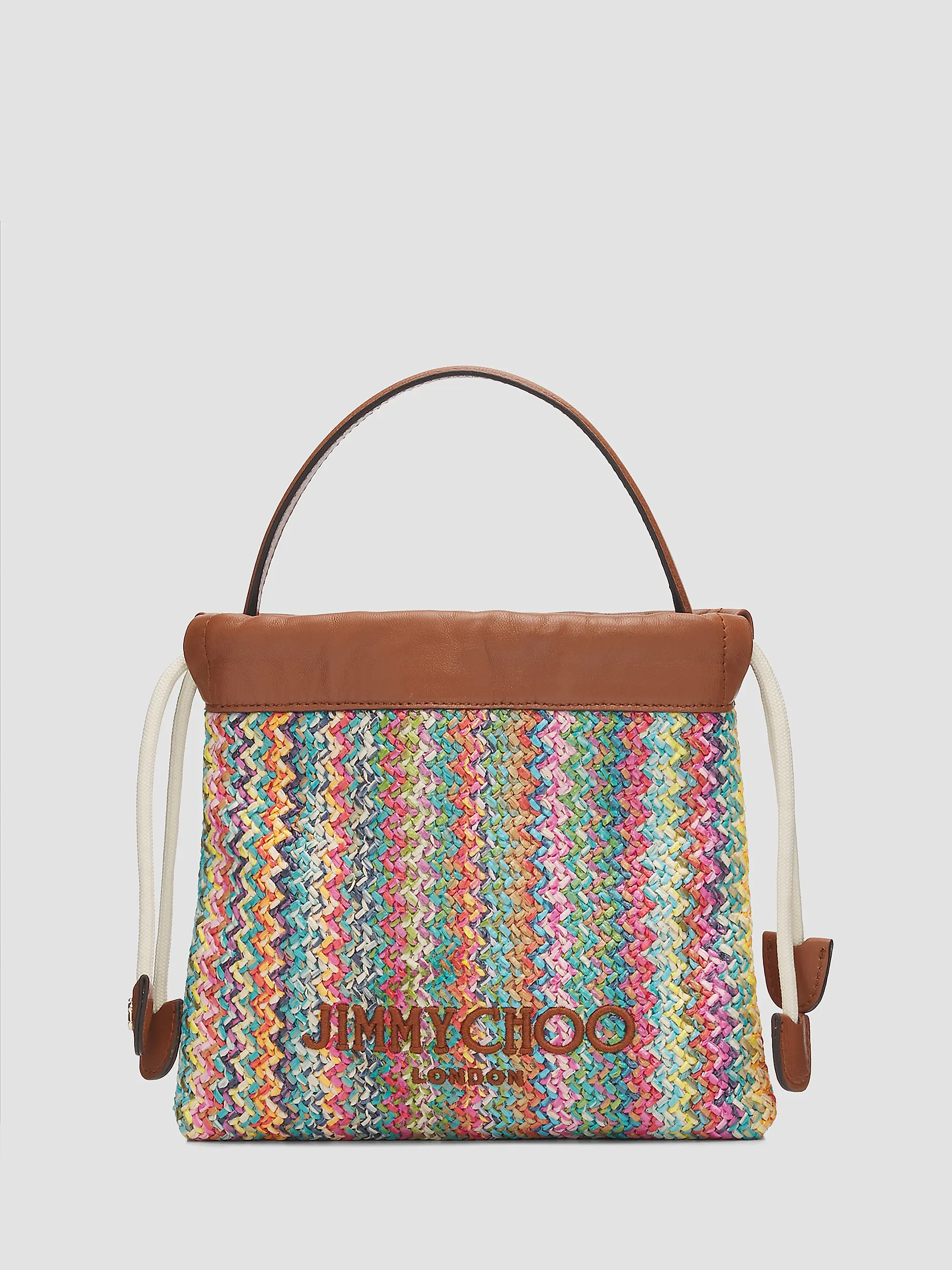 Jimmy Choo Logo Chevron Raffia Drawstring Pouch | Saks Fifth Avenue | Saks Fifth Avenue