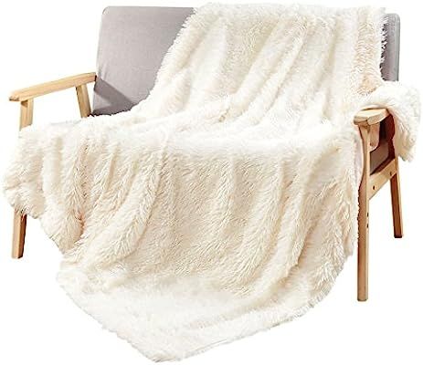 DECOSY Super Soft Faux Fur Throws Warm Cozy Couch Blanket Ivory 60"x 70"- Reversible Fleece Flann... | Amazon (US)