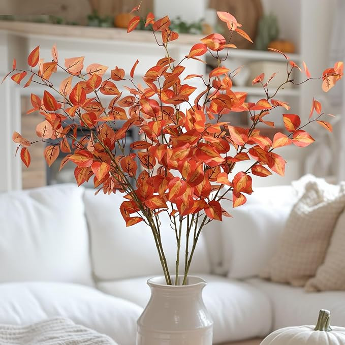 5PCS Artificial Fall Eucalyptus Leaves Stem Plants, 32.7 inch Fake Leaves Autumn Greenery Branche... | Amazon (US)