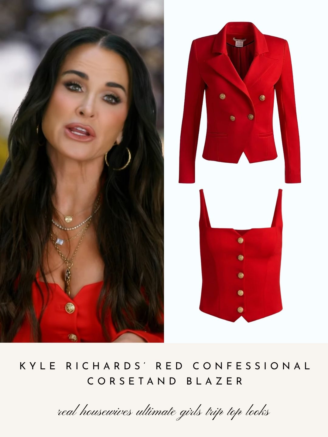 Kyle Richards' Red Confessional Corset and Blazer on Real Housewives Ultimate Girls Trip: Roaring 20's  

 