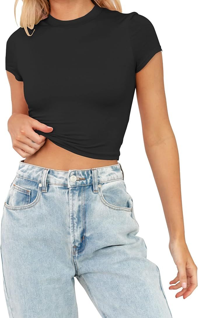 TECREW Womens Summer Short Sleeve Cute Crop Tops Casual Basic Crewneck Slim Fit T-Shirts | Amazon (US)