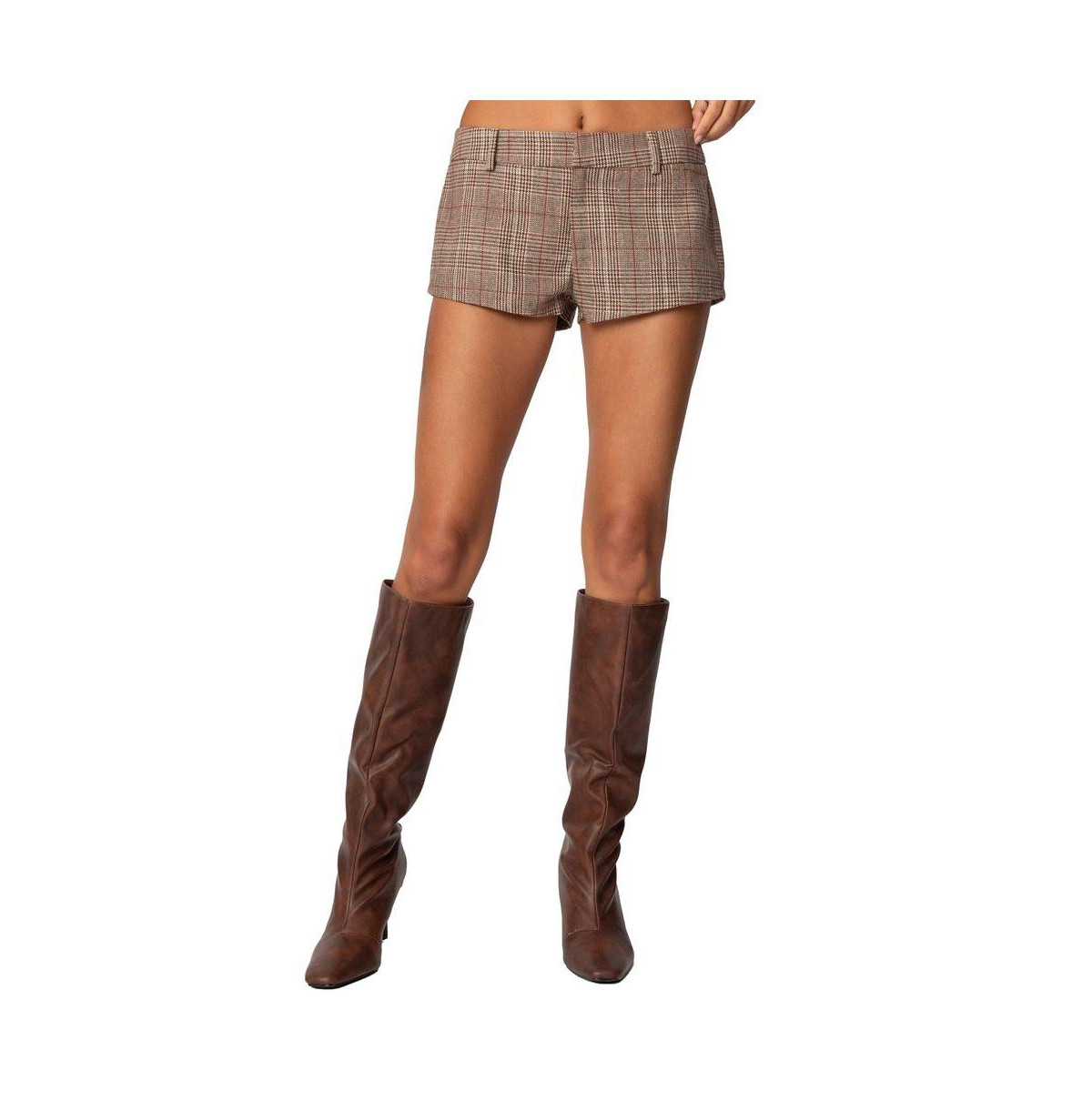 Edikted Women's Phoeby Houndstooth Plaid Shorts - Brown | Macy's