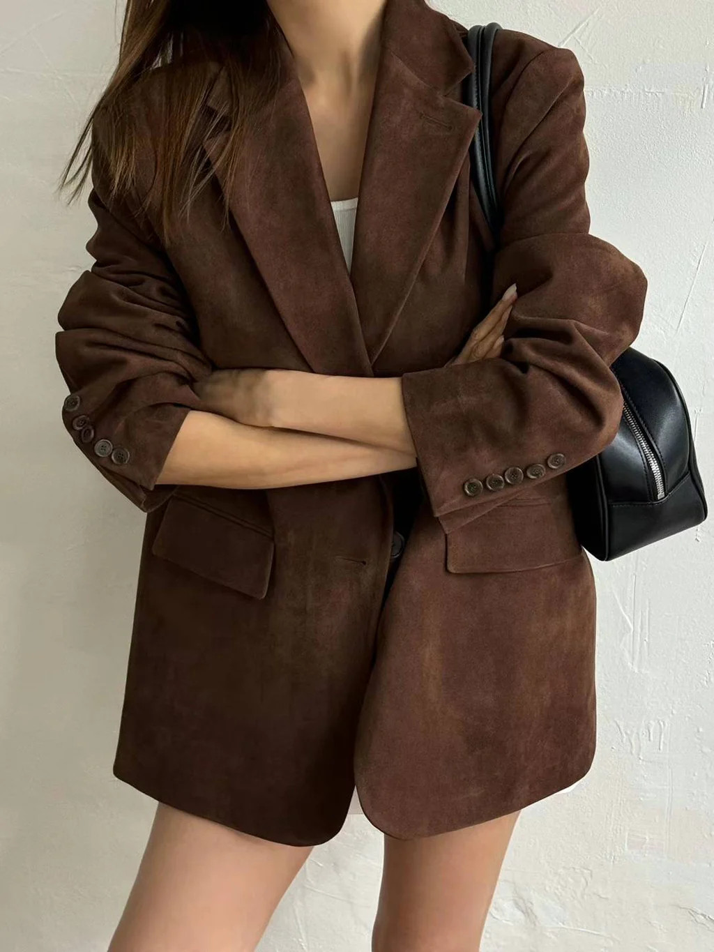 Jeren Faux Suede Jacket Walnut | Marcela London