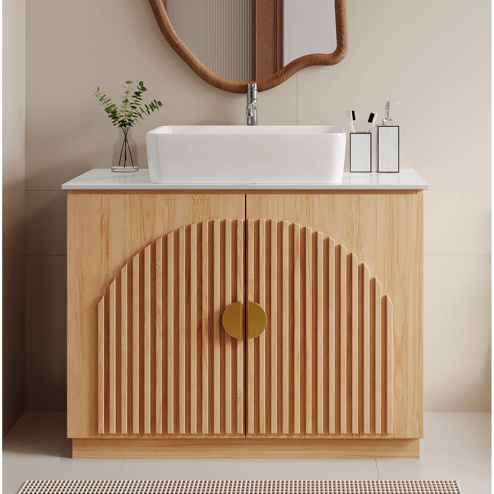 36" Single Bathroom Vanity with Stone Top, Vessel Sink, Sintered Stone Tabletop, Wall Mount Vanit... | Wayfair North America