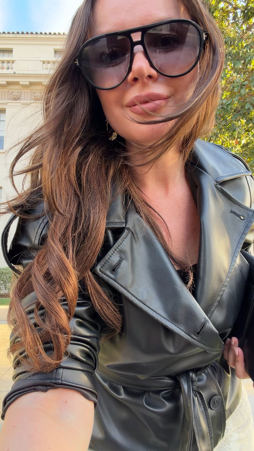 Fall outfit idea. Styling snake print pants with black a leather jacket, black slingbacks, black purse and aviator glasses. 
#falloutfits #falloutfitswomen #casualoutfit #falljacket

#LTKgrwm #LTKootd #LTKSeasonal