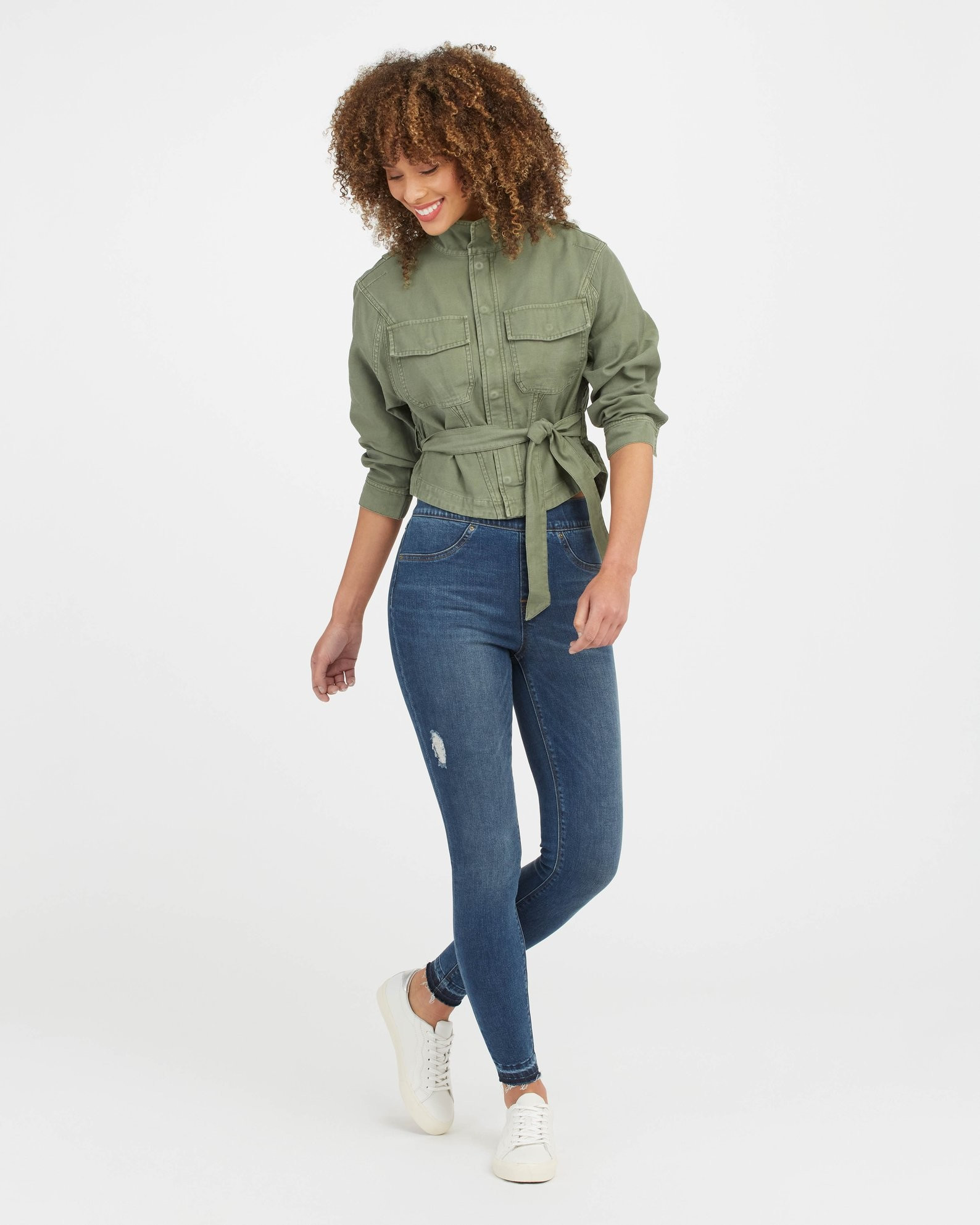 Distressed Ankle Skinny Jeans, Medium Wash | Spanx