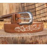 Womens Brown Embroidered Western Cowgirl Cowboy Leather Belt Cinto | Etsy (US)