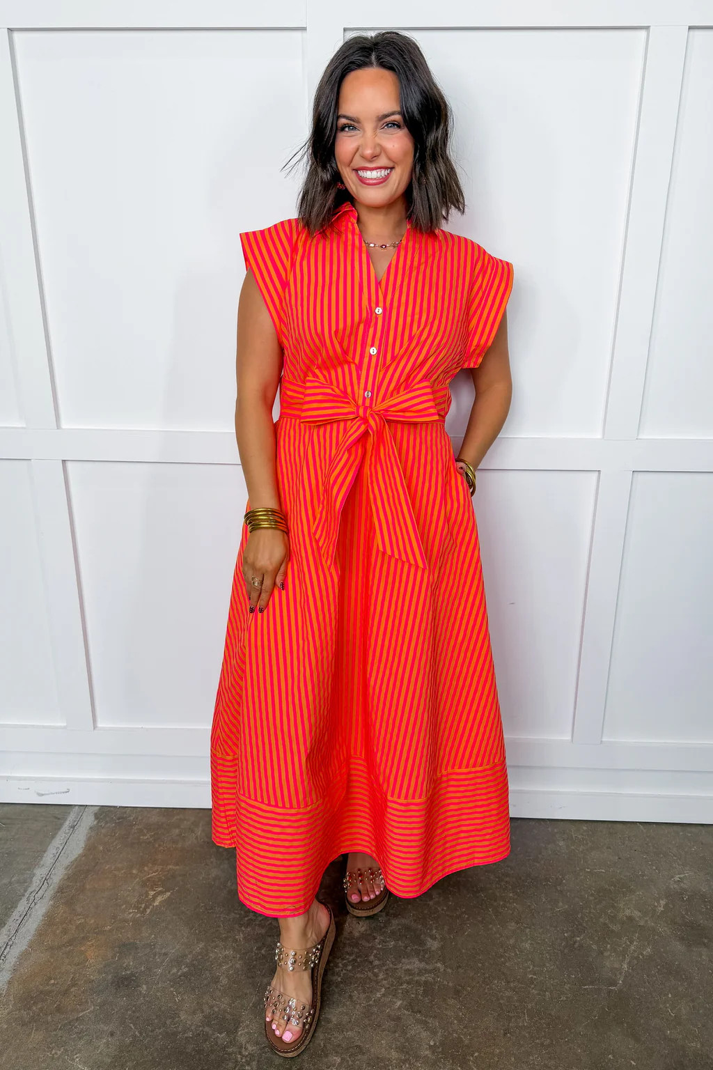 Coastal Crush Midi Dress in Pink/Orange Stripes | Jules & James Boutique