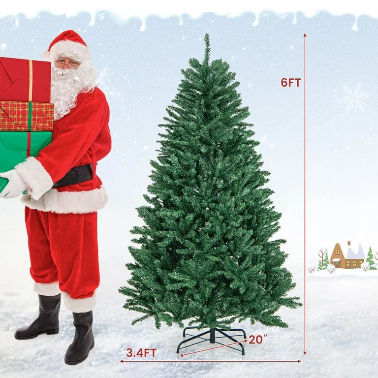 Costway 6ft Hinged Artificial Christmas Tree Unlit Douglas Full Fir Tree w/ 1355 Tips | Walmart (US)