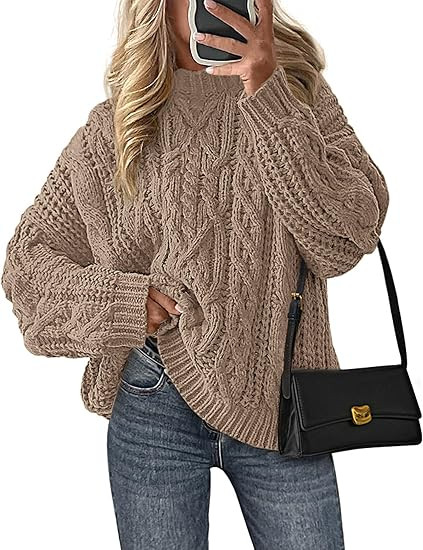 PRETTYGARDEN Women's Oversized Fall Sweaters 2026 Casual Long Sleeve Crewneck Chunky Cable Knit P... | Amazon (US)