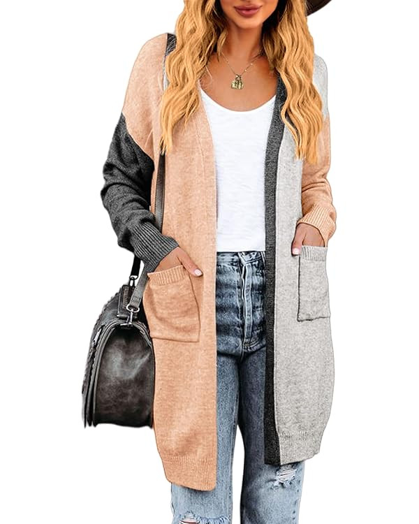 Lovaru Womens Boho Open Front Cardigan Colorblock Long Sleeve Loose Knit Lightweight Sweaters | Amazon (US)