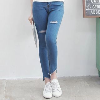 Distressed Fray Skinny Jeans | YesStyle (US)