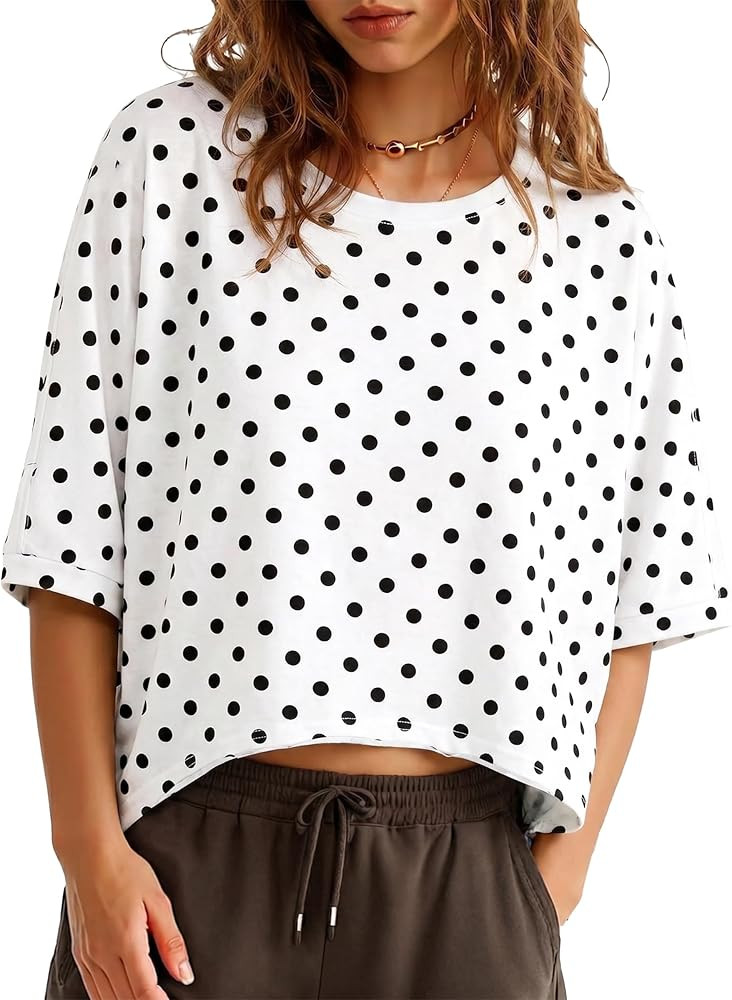 Tankaneo Womens Oversized T-Shirts Cropped Summer Casual Short Sleeve Loose Fit Tee Tops | Amazon (US)