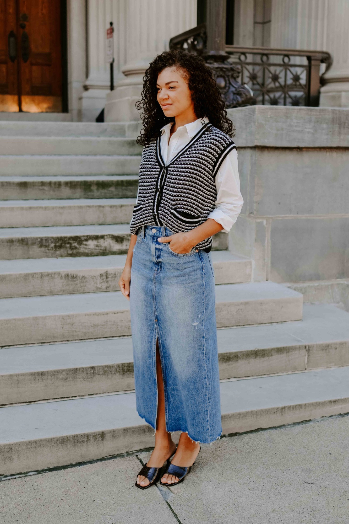 A denim skirt is a must-have addition to your fall wardrobe this season! This one from Evereve can be styled in so many different ways and with so many different personal styles. If you want to style it in a preppy chic way, you can't go wrong with a button-down, kitten heels, and sweater vest. If you want to style it differently, Evereve has a curated selection of fall styles that can mix and match with each other! #ad

#LTKStyleTip #LTKFallSale #LTKSeasonal