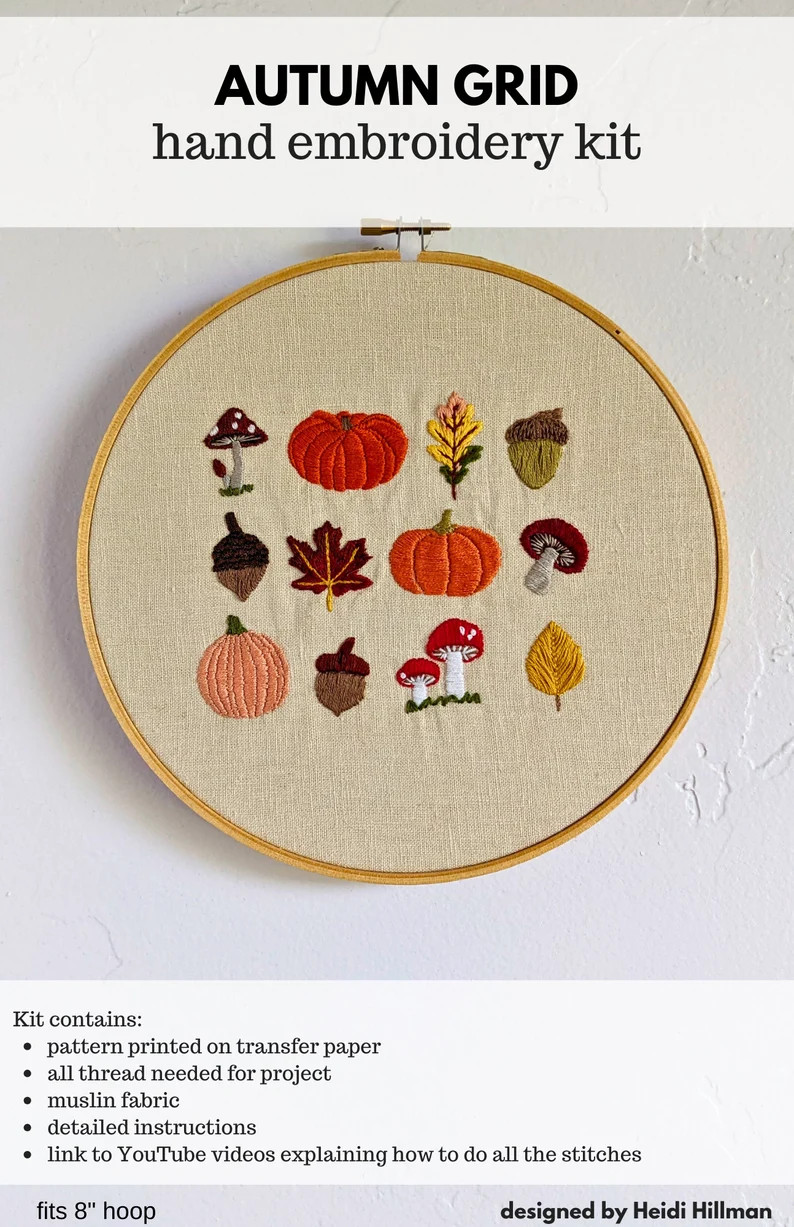 Autumn Grid Hand Embroidery Kit - Etsy | Etsy (US)
